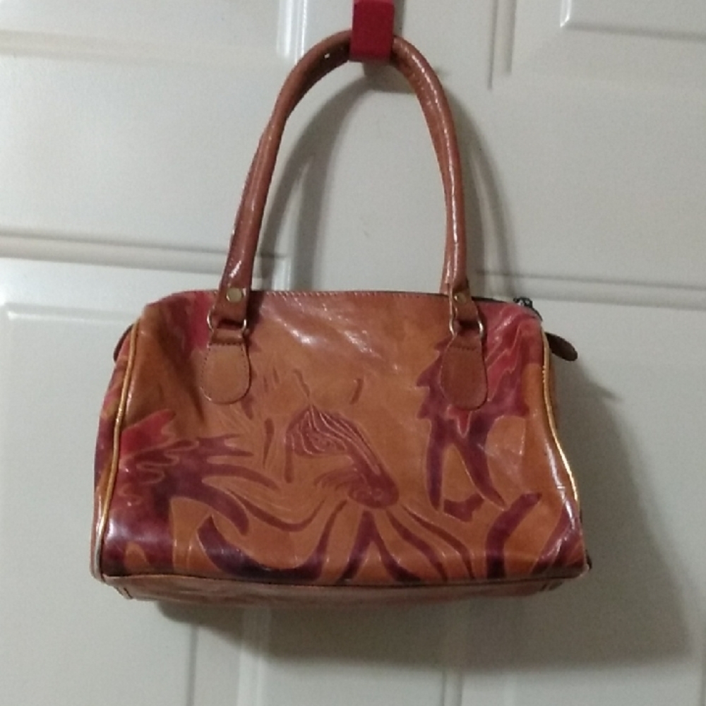 Vtg Leather Zebra Safari Hand Tooled Leather Purse 90s Animal Print